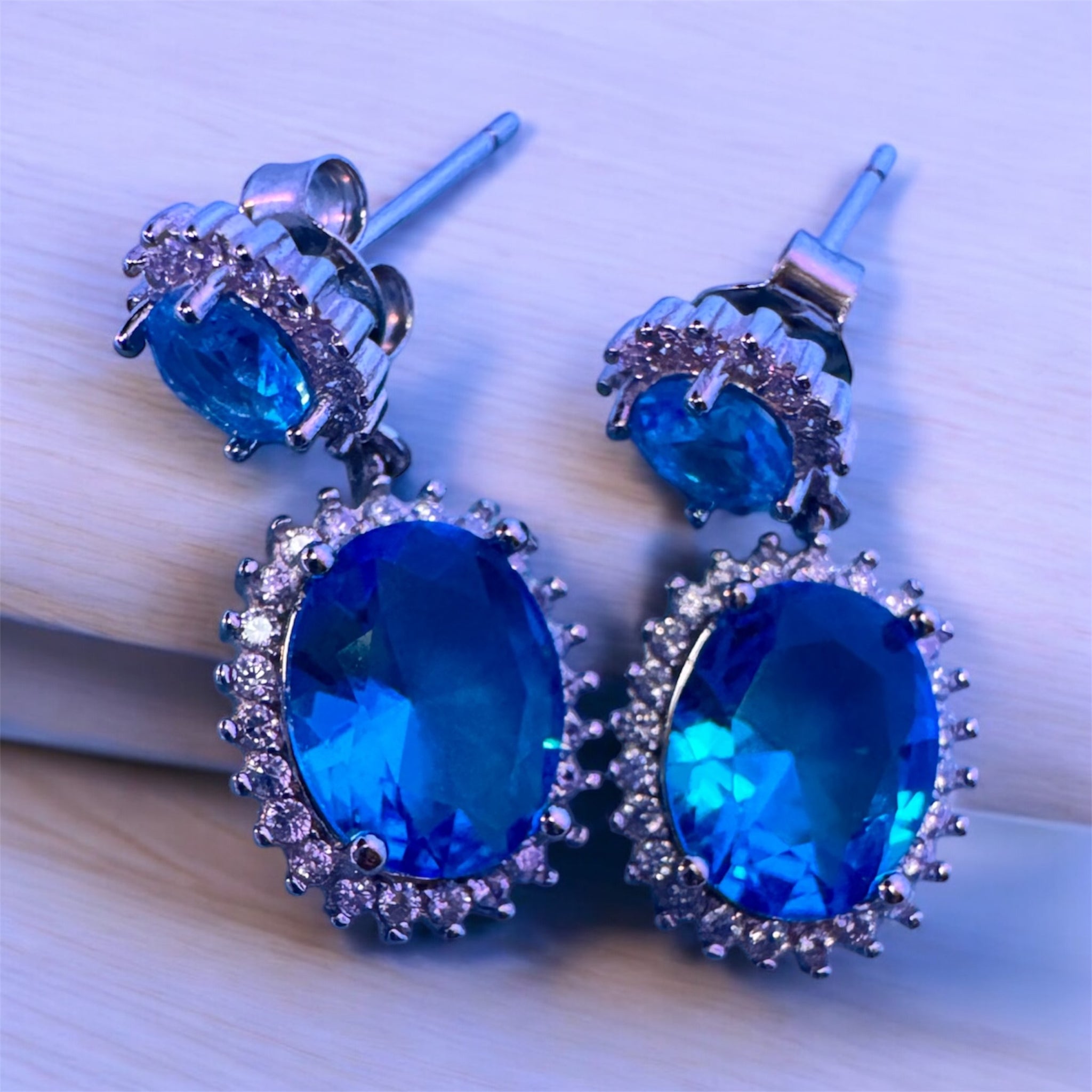 925 Sterling Silver earrings with Blue Stone and zircons